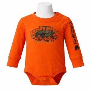 Size 6M Carhartt Baby Outdoor Division Logo Bodysuit Orange Long Sleeve Onesie